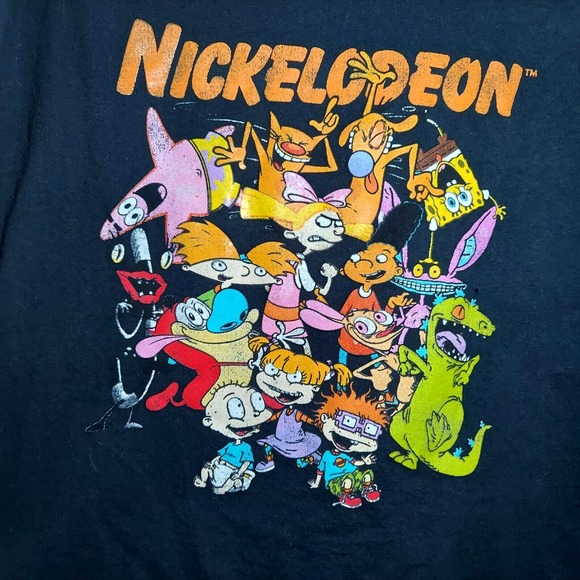 Nickelodeon Women T Shirt L 90s Characters Ran Stippy Rugrats Spongebob Cartoon - Picture 1 of 10